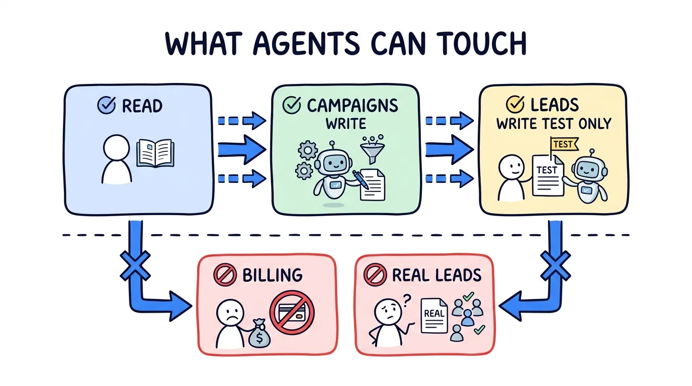 ai agents for lead distribution shown through permission lanes for read, write, and excluded data