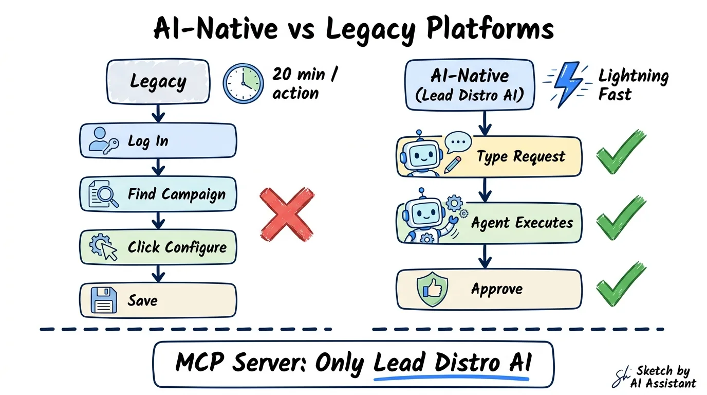 Napkin diagram: AI-native vs legacy lead distribution comparison chart