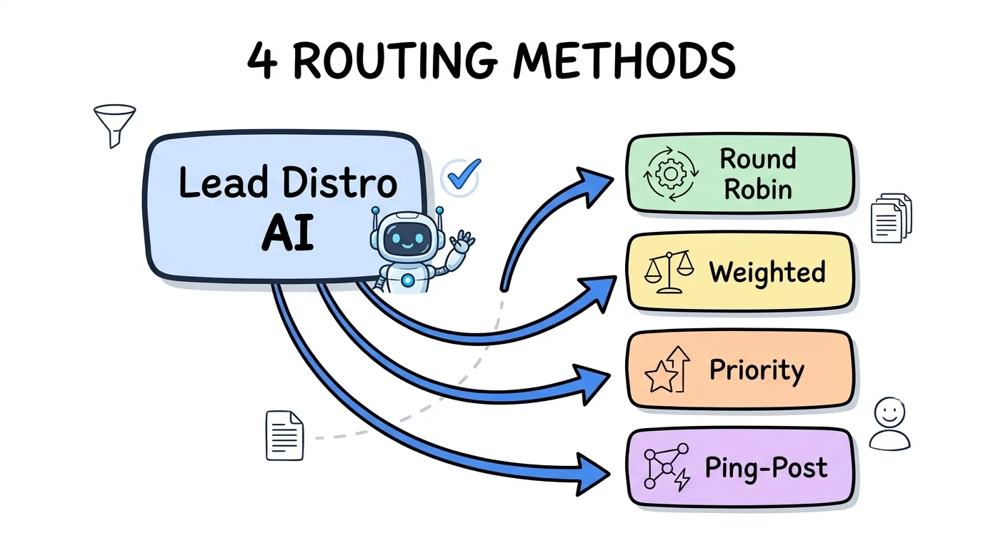 auto insurance leads routed through four distribution methods in Lead Distro AI
