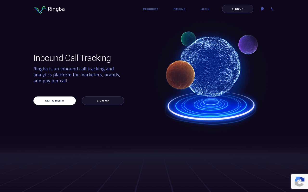 Ringba homepage, pay per call platform