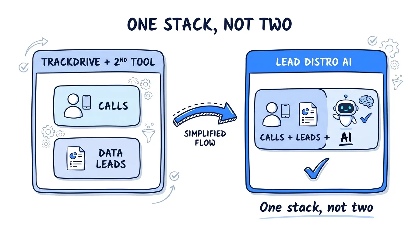 A simple hand-drawn napkin diagram in navy and electric blue comparing two stacks