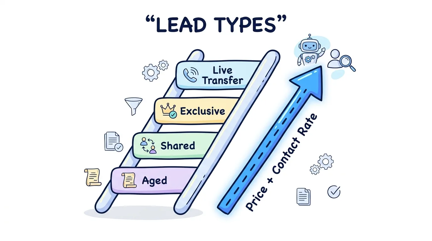 business loan leads shown as a price ladder from aged to live transfer leads