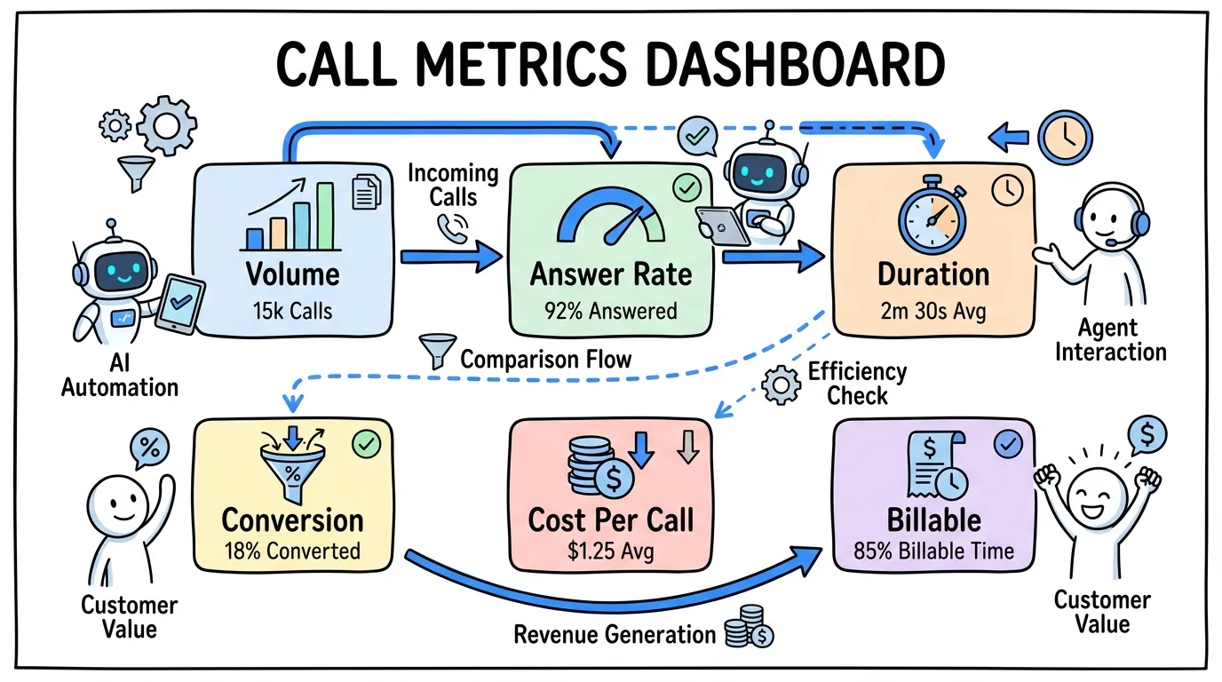 call tracking metrics shown through a dashboard of stacked metric cards