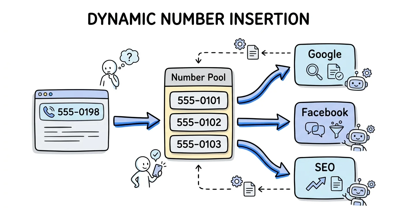 call tracking software shown through dynamic number insertion swapping numbers by source
