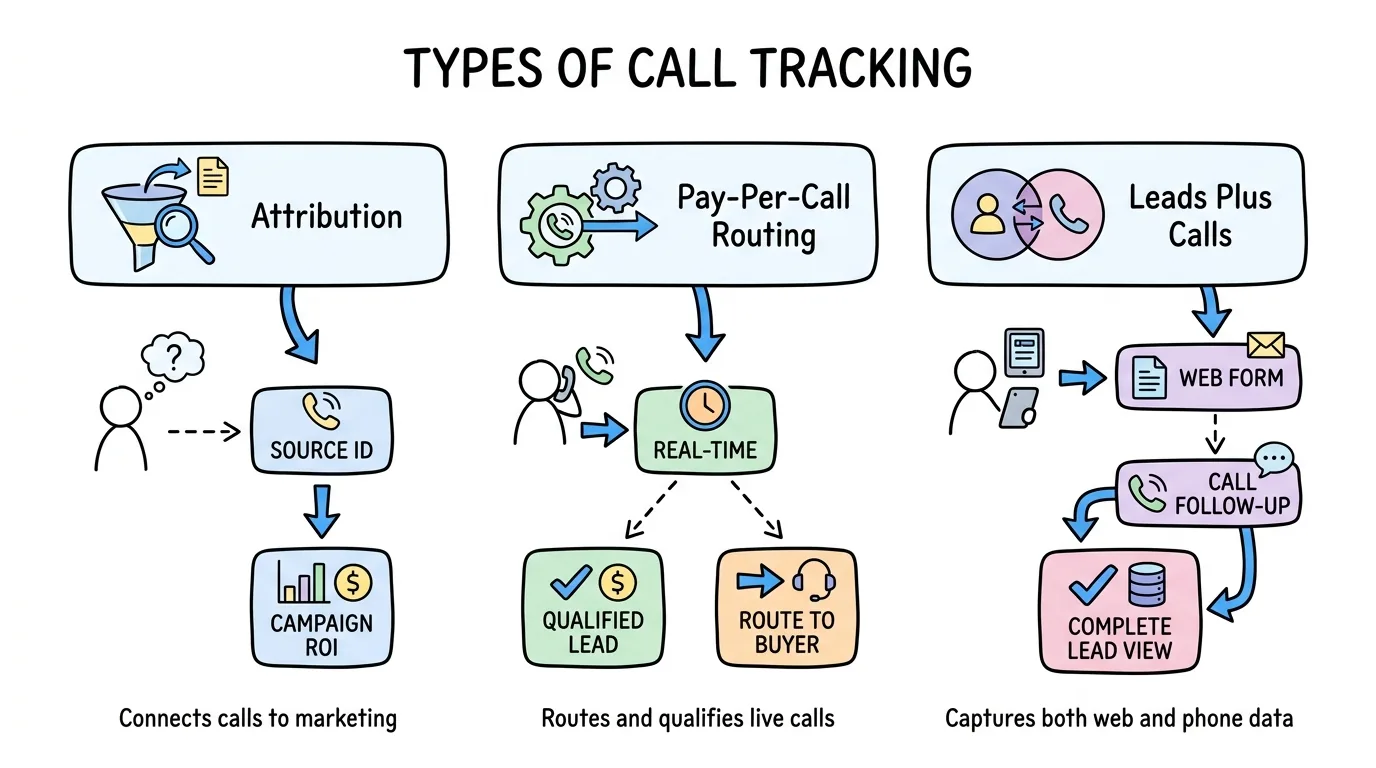 call tracking software shown through three platform types side by side