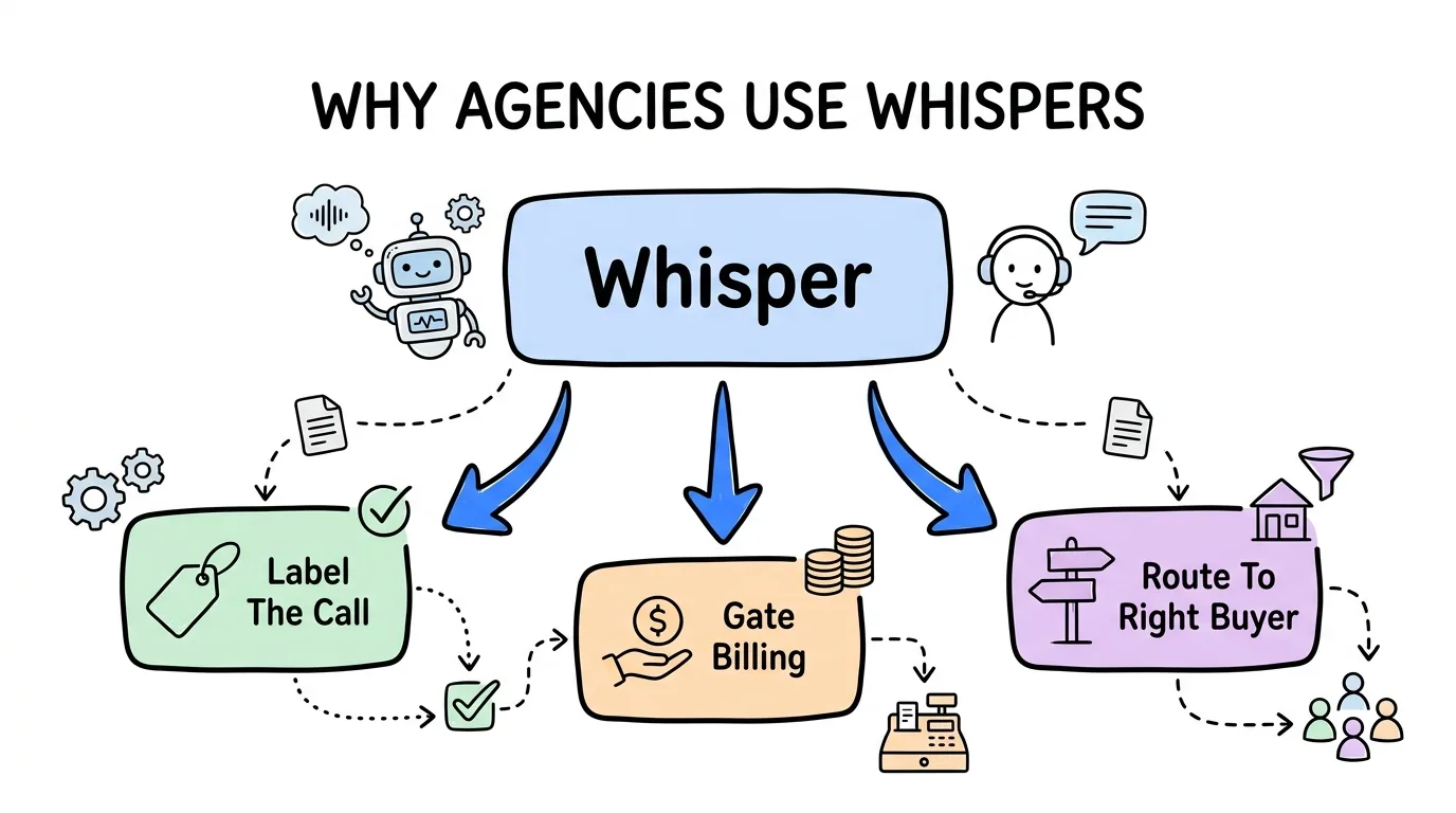 call whisper message shown through the three jobs it does for an agency