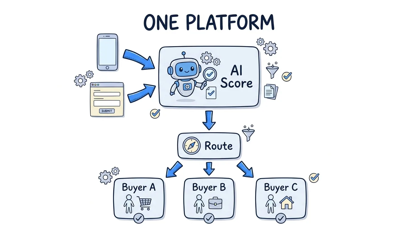 callrail vs calltrackingmetrics shown through a unified platform that scores and distributes both calls and web leads to buyers