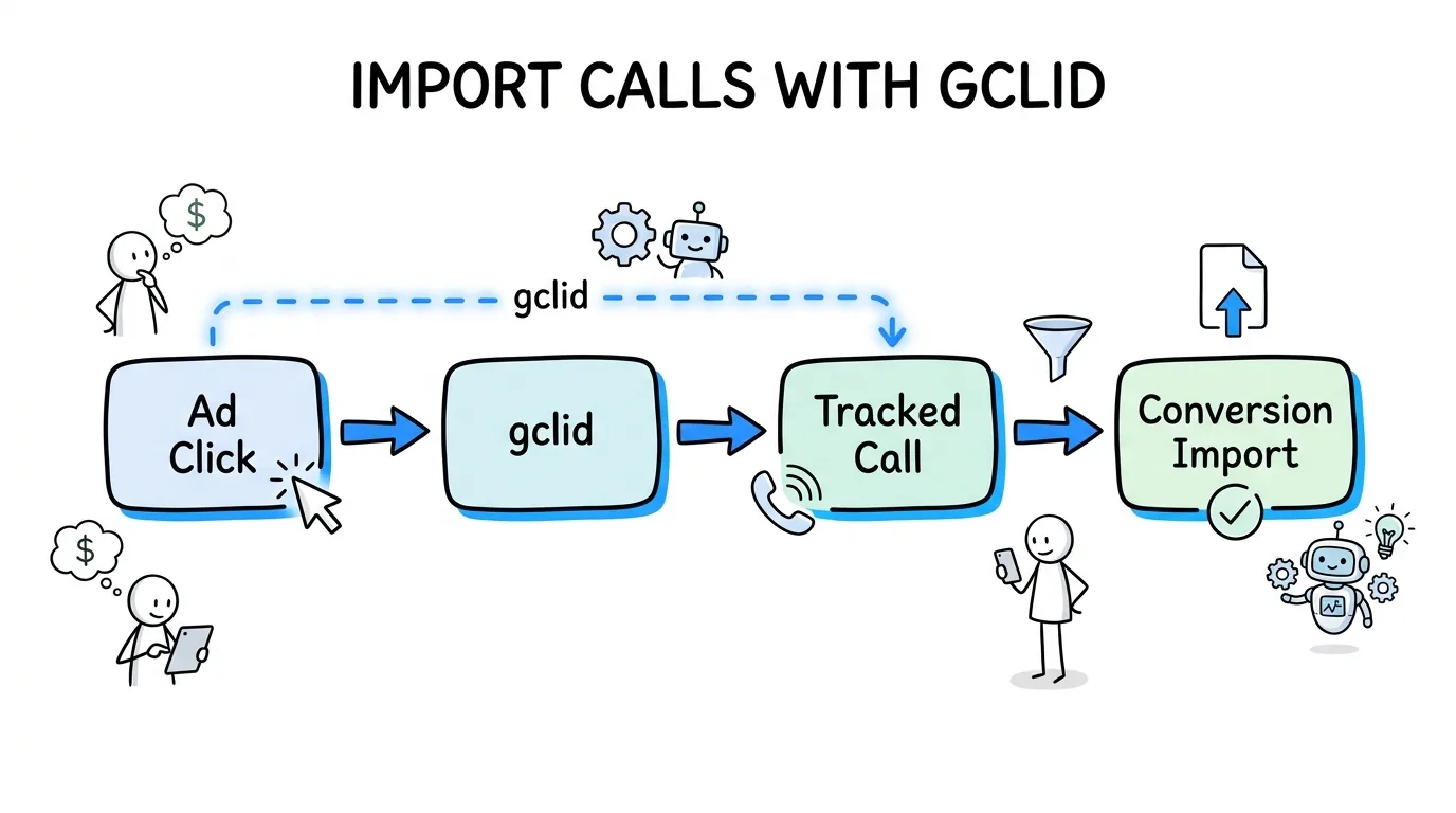 google ads call tracking shown through importing website calls as conversions using the gclid