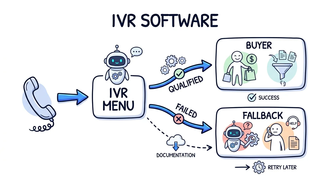 ivr software shown through a flow that sorts inbound callers into qualified buyer paths