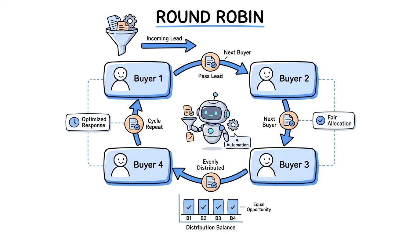 Round-robin lead distribution passing leads evenly in a ring