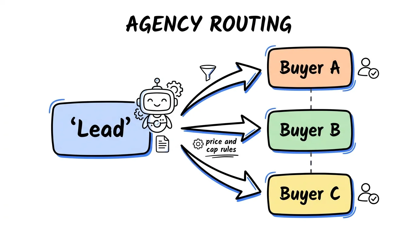 lead generation software for agencies shown through one lead routed out to three separate buyers by rule