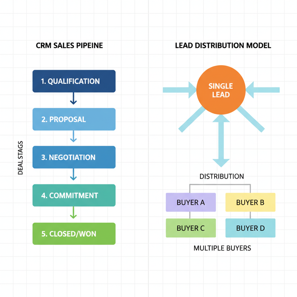 lead management software compared as CRM pipeline versus lead distribution to multiple buyers