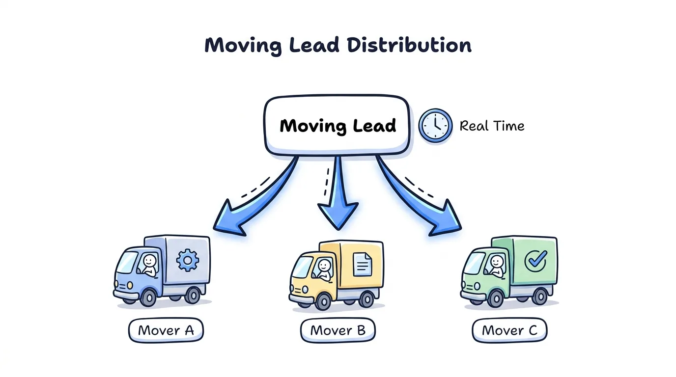 moving leads routed in real time to three moving companies by a distribution engine