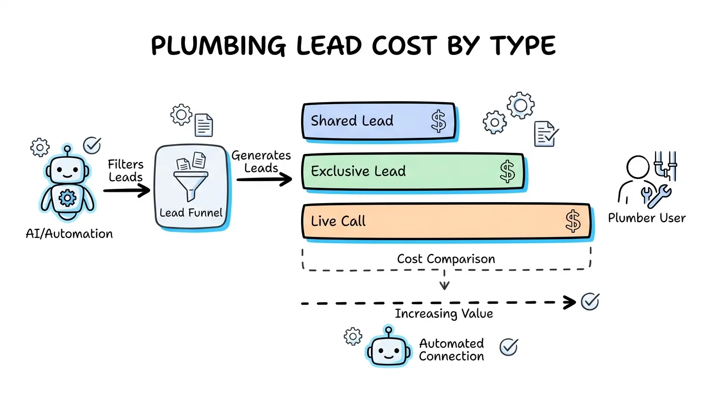 pay per call plumbing leads cost shown through a comparison of shared, exclusive, and live-call plumbing lead types by price