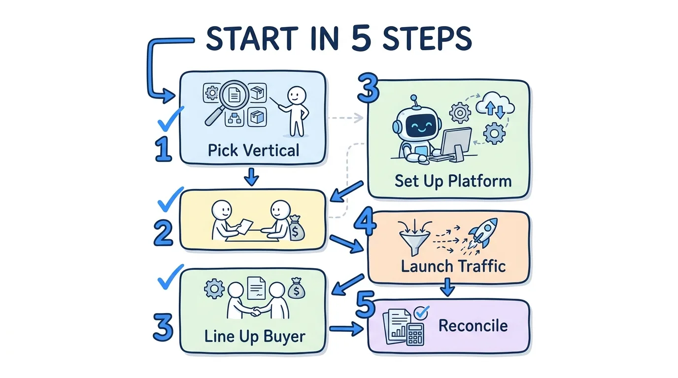 pay per call lead generation shown through a five-step checklist to start generating pay per call leads