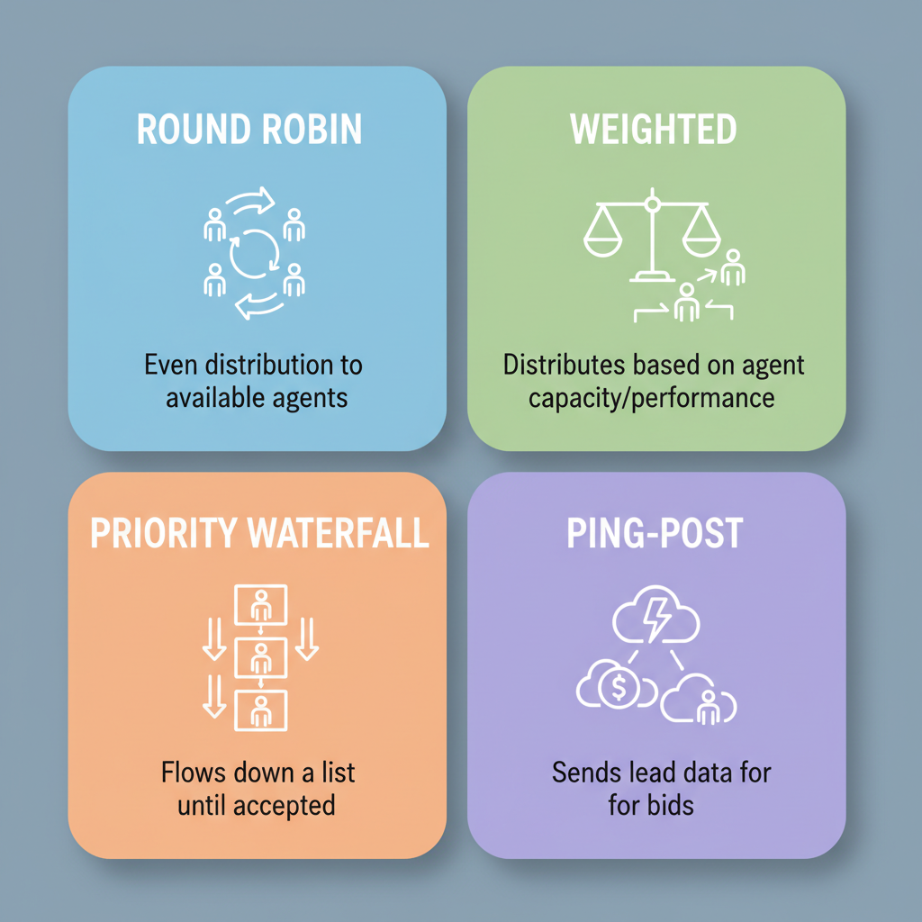 real estate lead distribution software routing methods round robin weighted priority ping-post