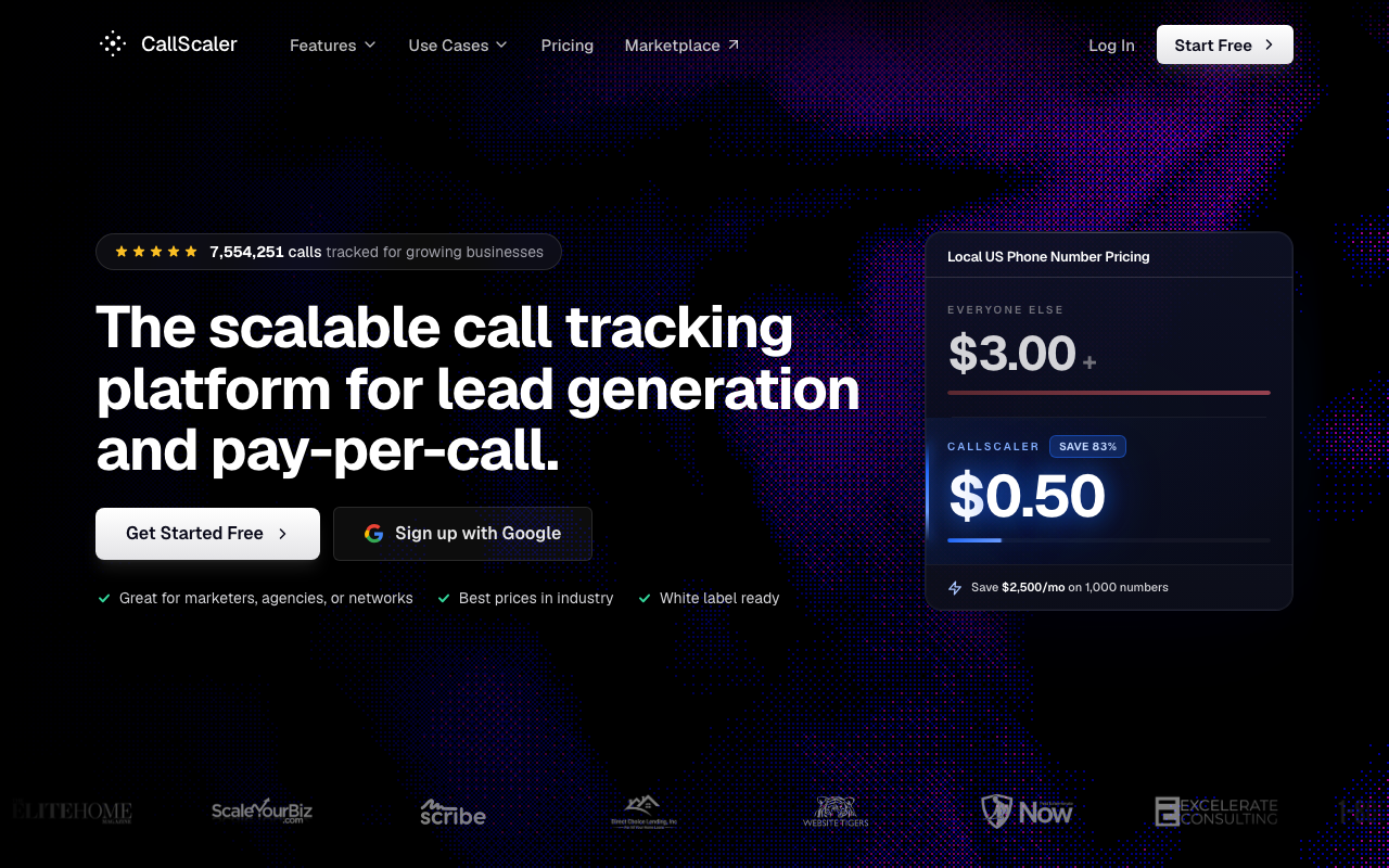 CallScaler homepage, affordable call tracking software