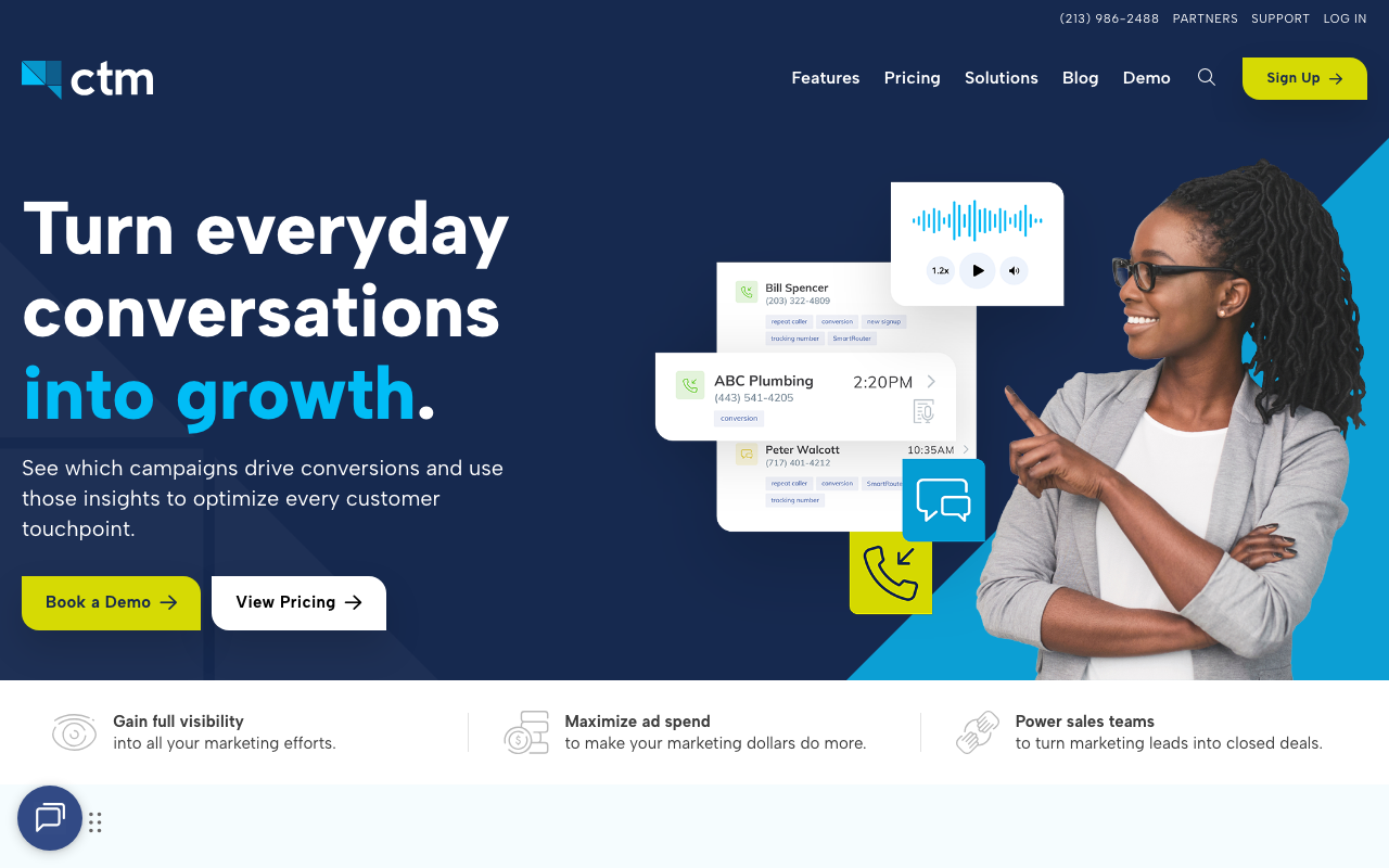 CallTrackingMetrics homepage, call tracking platform