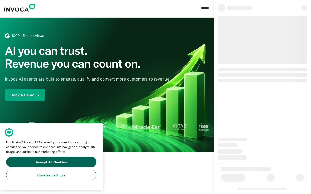 Invoca homepage, AI-powered conversation intelligence platform