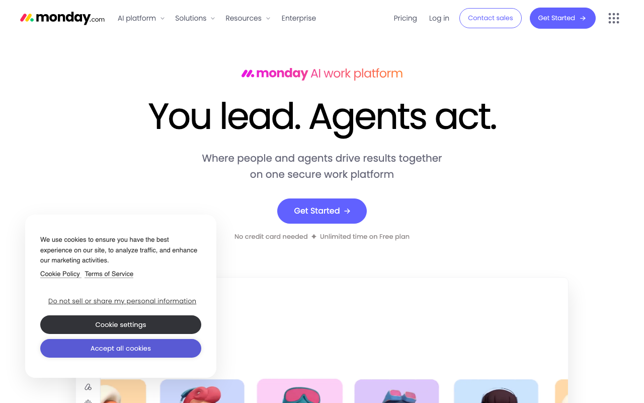 Monday.com homepage, work management platform