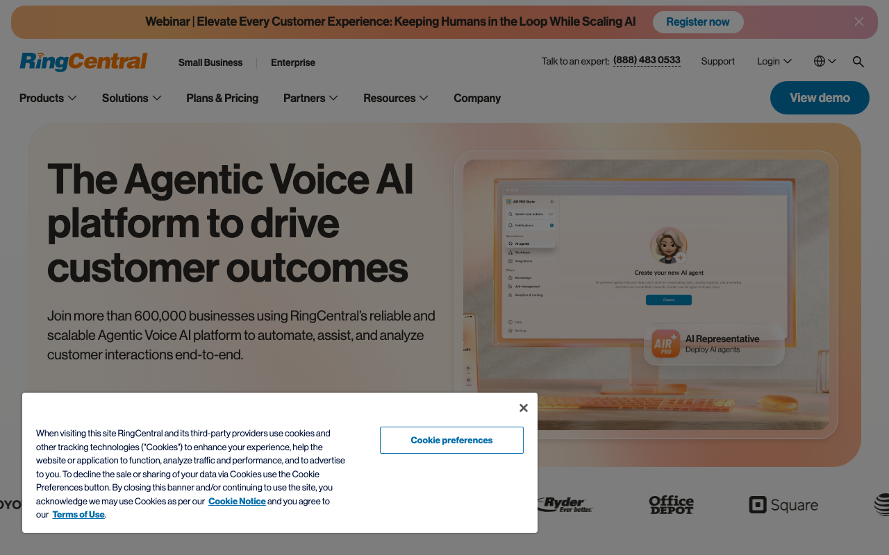 RingCentral homepage, business phone and UCaaS platform